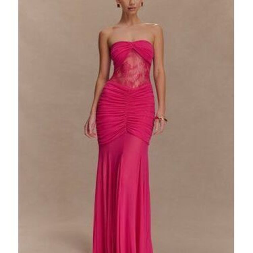 Khadijah Lace And Mesh Maxi Dress - Dragonfruit